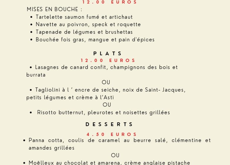 Menus de la Saint-Valentin au Candiot des Frangines