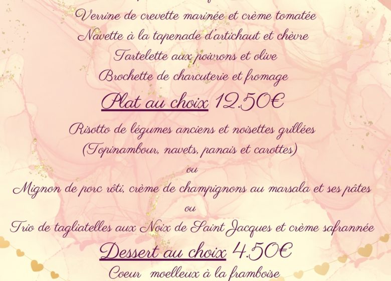 Valentine's Day menus at Candiot des Frangines
